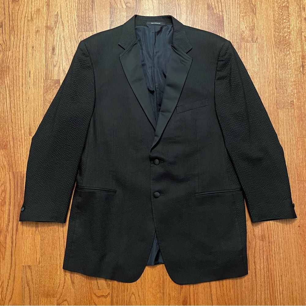 Versace two button single breasted black wool silk textured sports coat blazer